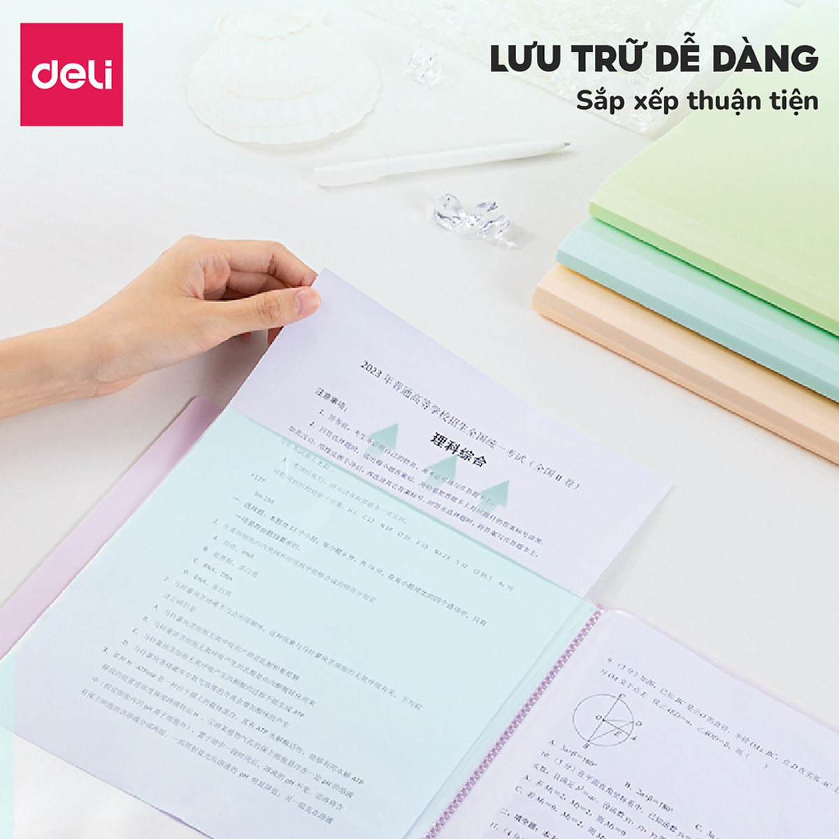 File lá file đựng tài liệu A4 30/40/60 lá Deli - Tệp đựng tài liệu học sinh Bìa file lưu trữ nhiều ngăn có thể mở rộng