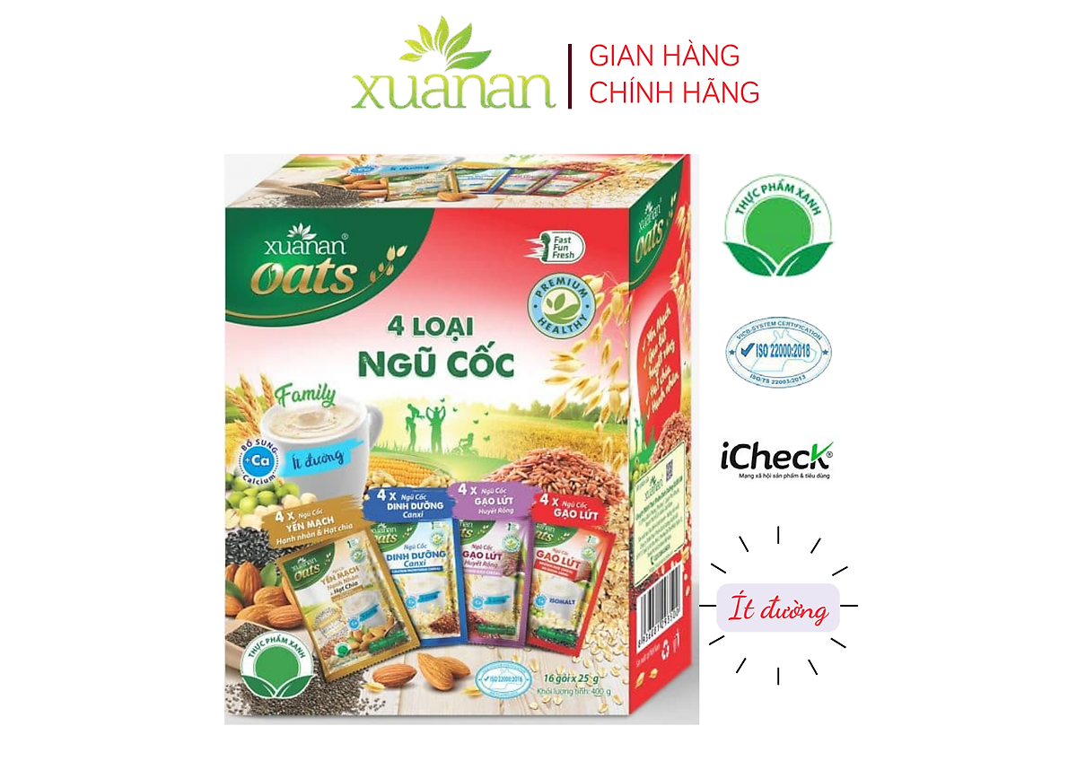4 Loại Ngũ Cốc Xuân An [ít đường] Hộp 400G {25g*16 gói}
