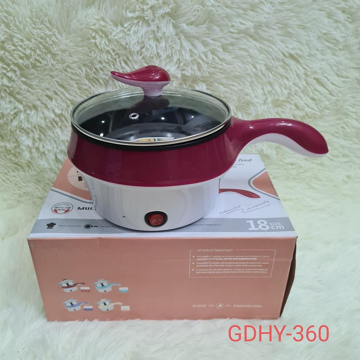Ca nấu mì, nồi lẩu điện siêu tốc mini 2 tầng size 18cm, tặng kèm vỉ hấp inox .
