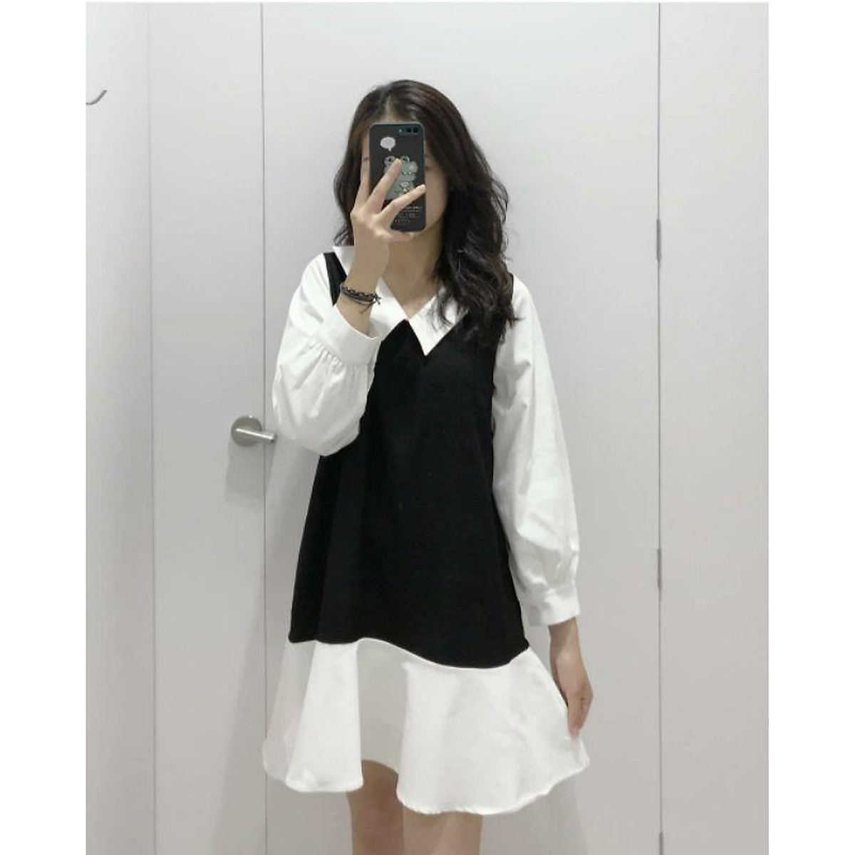 Đầm suông phối cổ bèo
