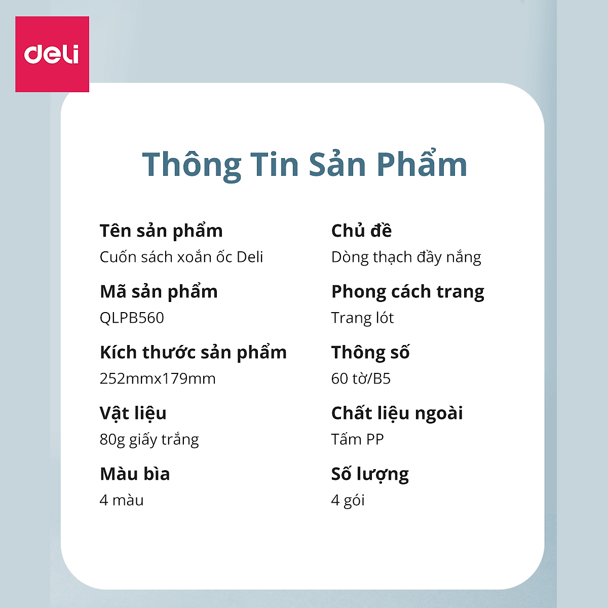 Sổ Tay Ghi Chép Lò Xo Bìa Nhựa A5 / B5 120 Trang 100 Trang 80 Gsm Kẻ Ngang Màu Pastel Deli - Phù Hợp Làm Sổ Kế Hoạch, Sổ Nhật Kí, Tập Vở Ghi Chép - QLPA560 QLPB560 VLPA550 VLPB550