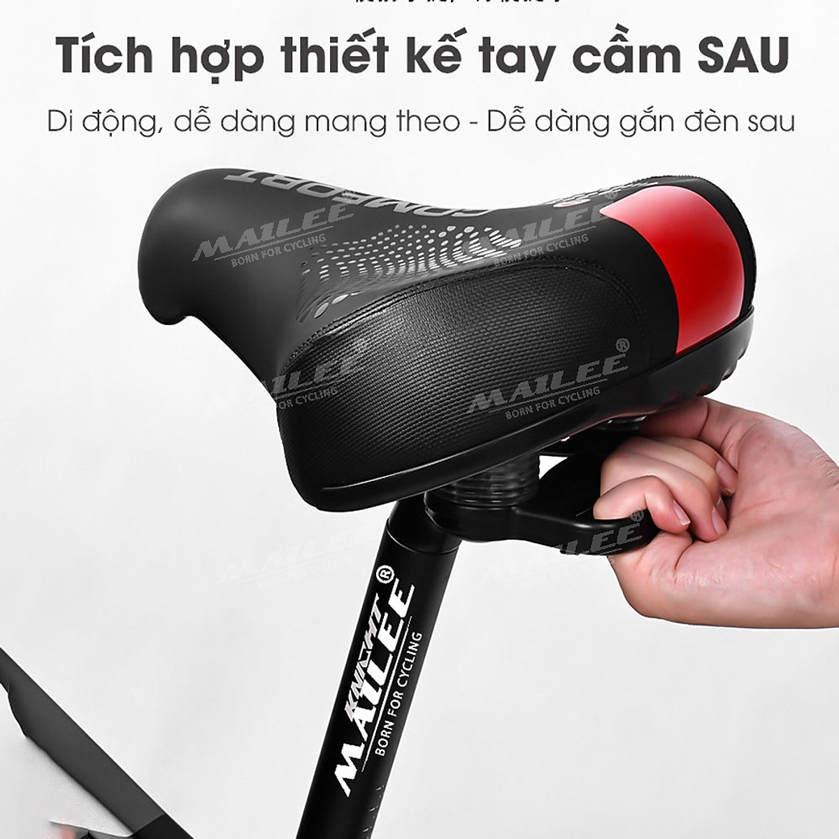 Đệm Yên Xe Đạp Bản Rộng Lớn CF-01 đa lò xo mặt dưới, mút đàn hồi dày, bọc da PU, khung kim loại cho xe đạp MTB, xe thể thao, có tay nắm sau, 2 cách lắp đặt - Mai Lee