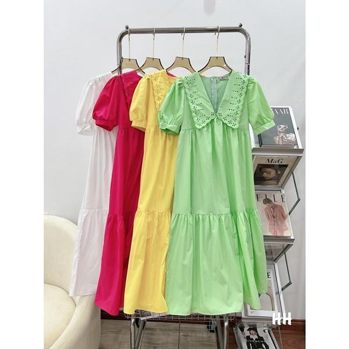 Váy baby doll,váy maxi cổ sen dáng dài