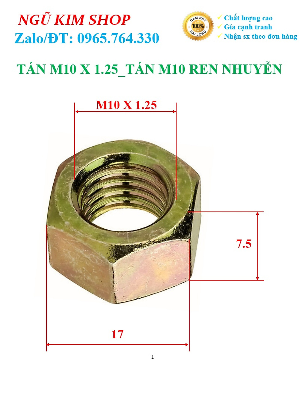 Mua TÁN M10 X 1.25_TÁN M10 REN NHUYỄN - M10X1.25 (30 CON) tại Ngũ Kim Shop