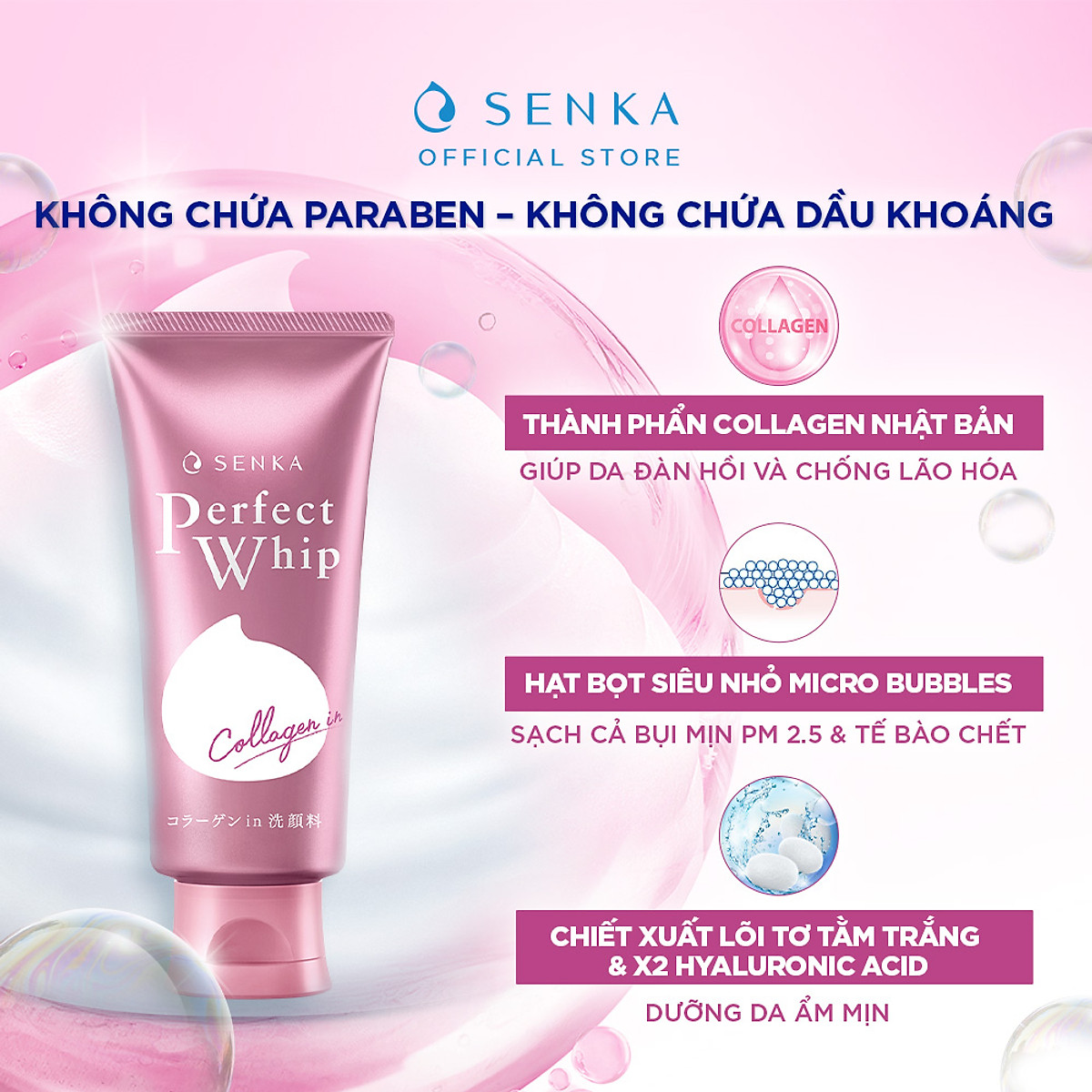 Sữa Rửa Mặt Ẩm Mịn Và Săn Chắc Da Senka Perfect Whip Collagen In 14839 (120g) | Tiki