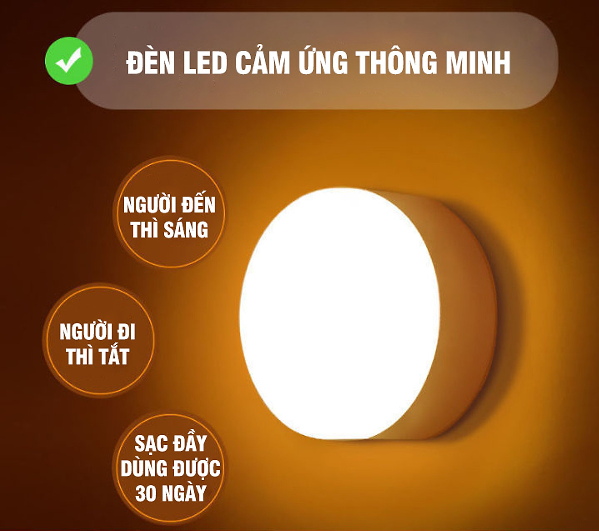 Đèn Ngủ Cảm Ứng Cảm Biến Dán Tường Sạc Pin USB Đời Mới
