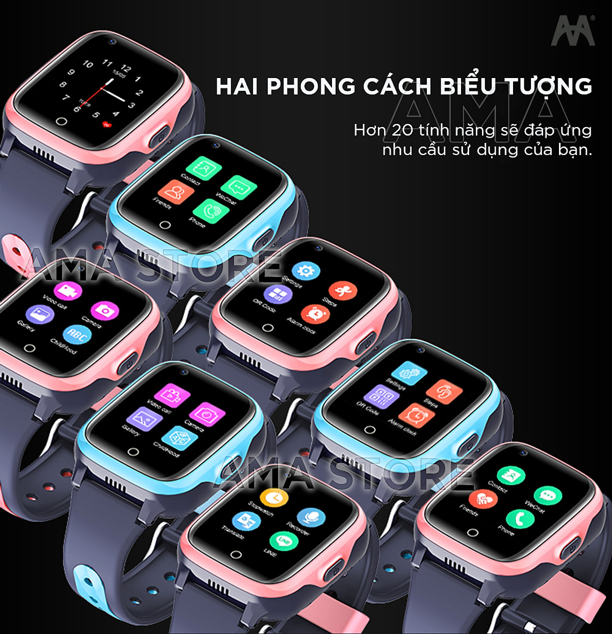 Đồng hồ Thông minh Trẻ em Học sinh Cao cấp Gọi Video call, Định vị Chính xác Vị trí 5-10m AMA Watch D31 Hàng nhập khẩu