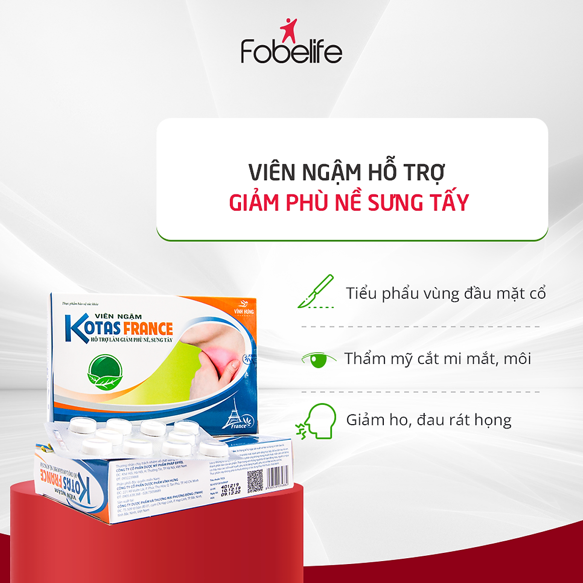 Viên Kẹo Ngậm Hỗ Trợ Giảm Đau Giảm Viêm Giảm Sưng Phù Nề KOTAS FRANCE (Hộp 20 viên)