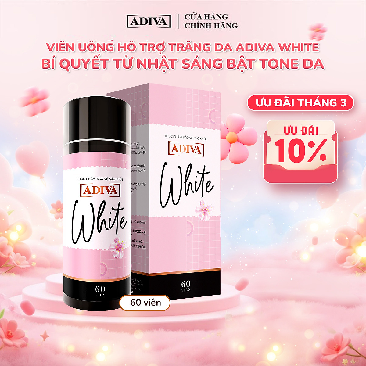 Viên Uống Trắng Da ADIVA White ( 60 Viên/ Hộp)