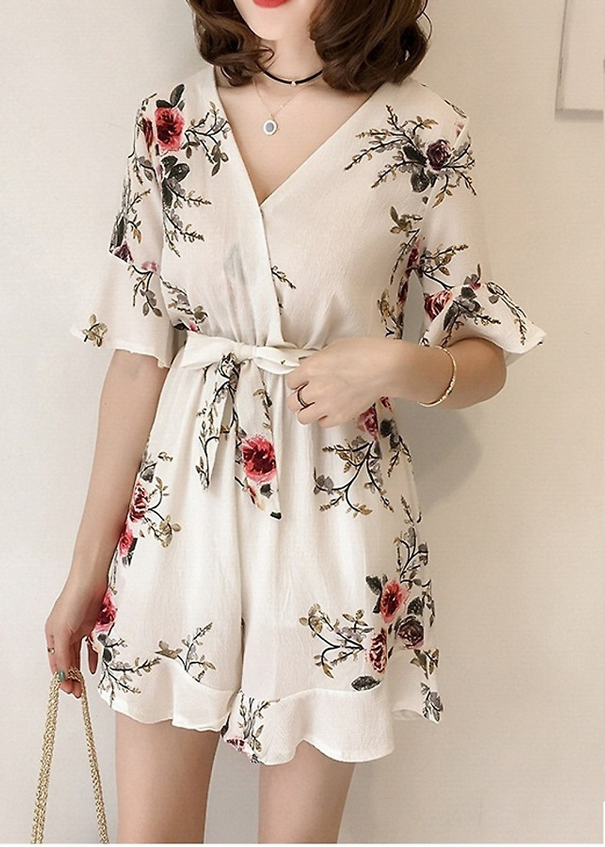 Bộ quần áo liền thân jumpsuit chất cát không nhăn kèm đai siêu xinh ( ĐỦ SIZE)