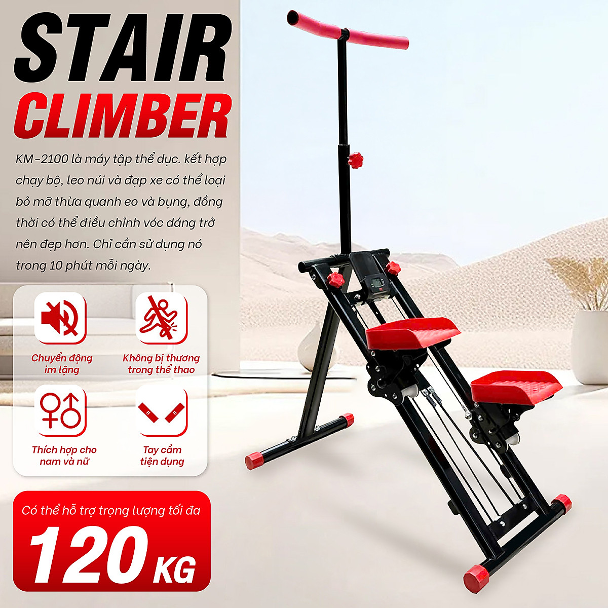Máy Chạy Bộ,AIR WALKER Máy Đi Bộ Trên Không Cỡ Lớn, Máy leo núi bậc thang KM-2100 tại nhà