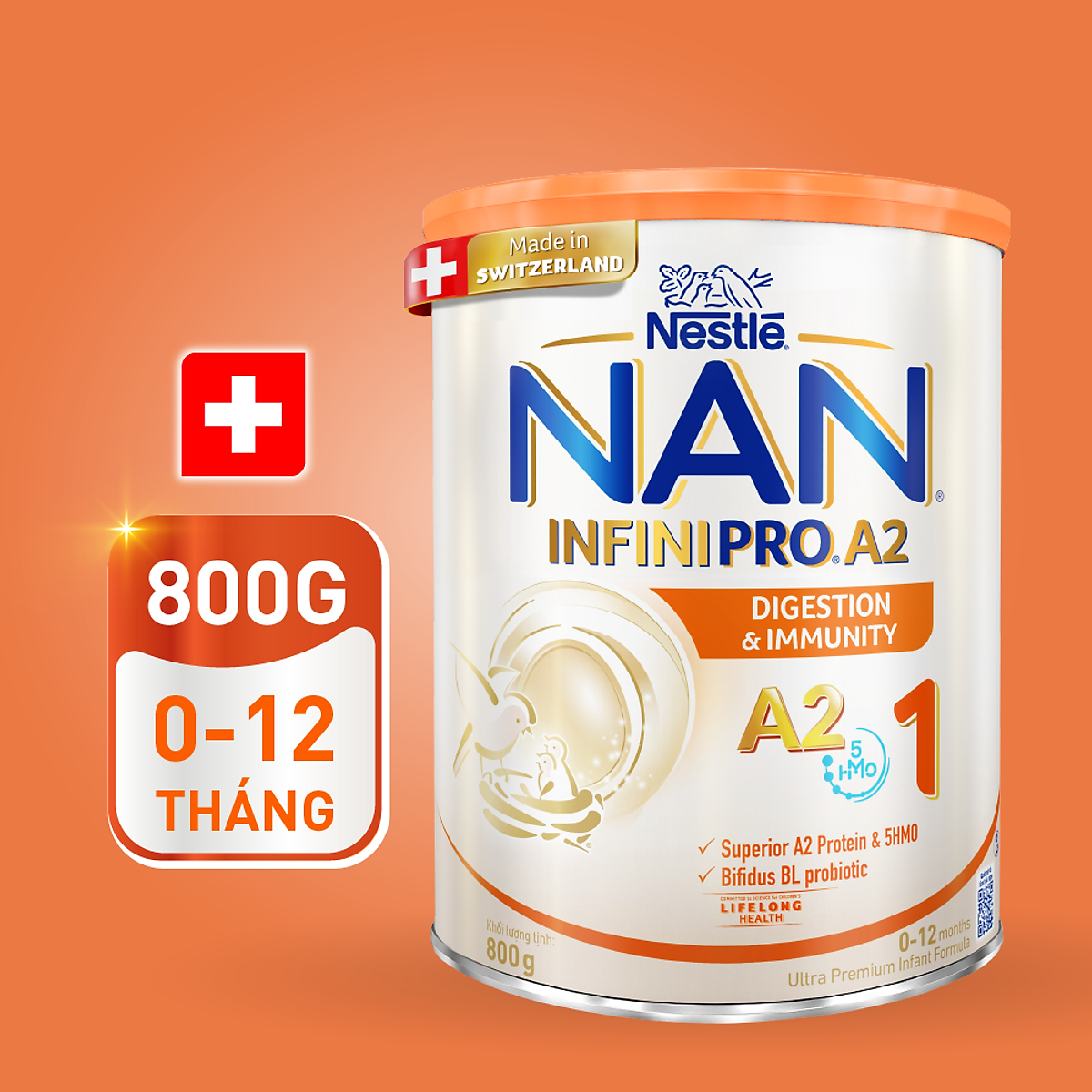 Thùng 6 lon sữa bột Nestlé NAN INFINIPRO A2 1 cho trẻ từ 0-12 tháng tuổi hộp 800g nhập khẩu nguyên lon từ Thụy Sỹ