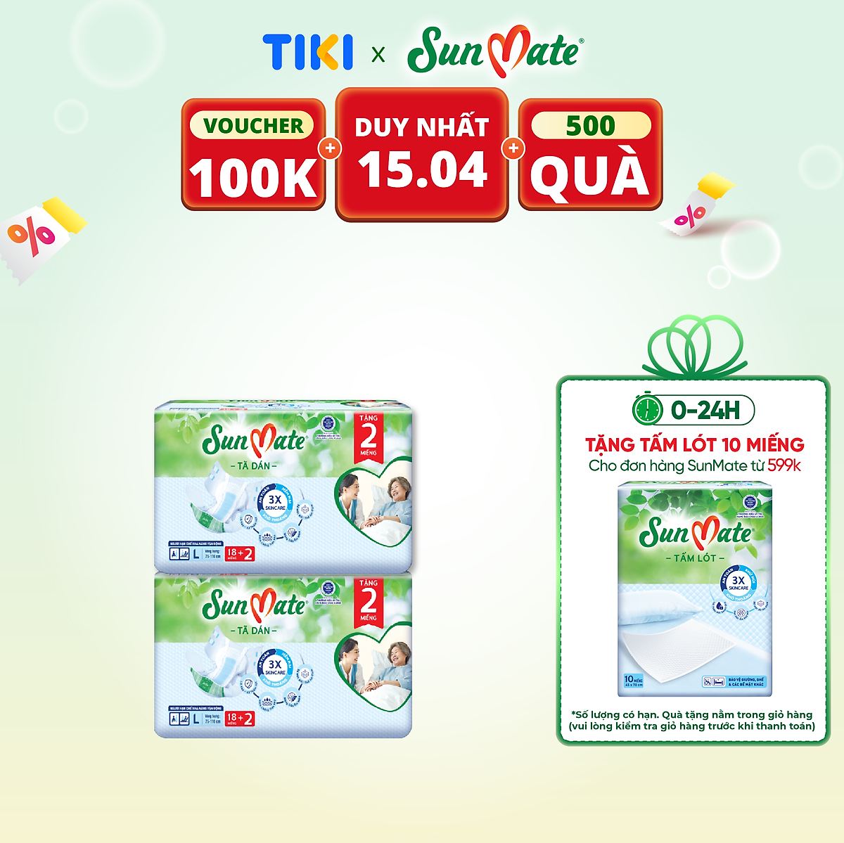 Combo 2 Tã dán người lớn SunMate XA2 mới size L-18+2 miếng