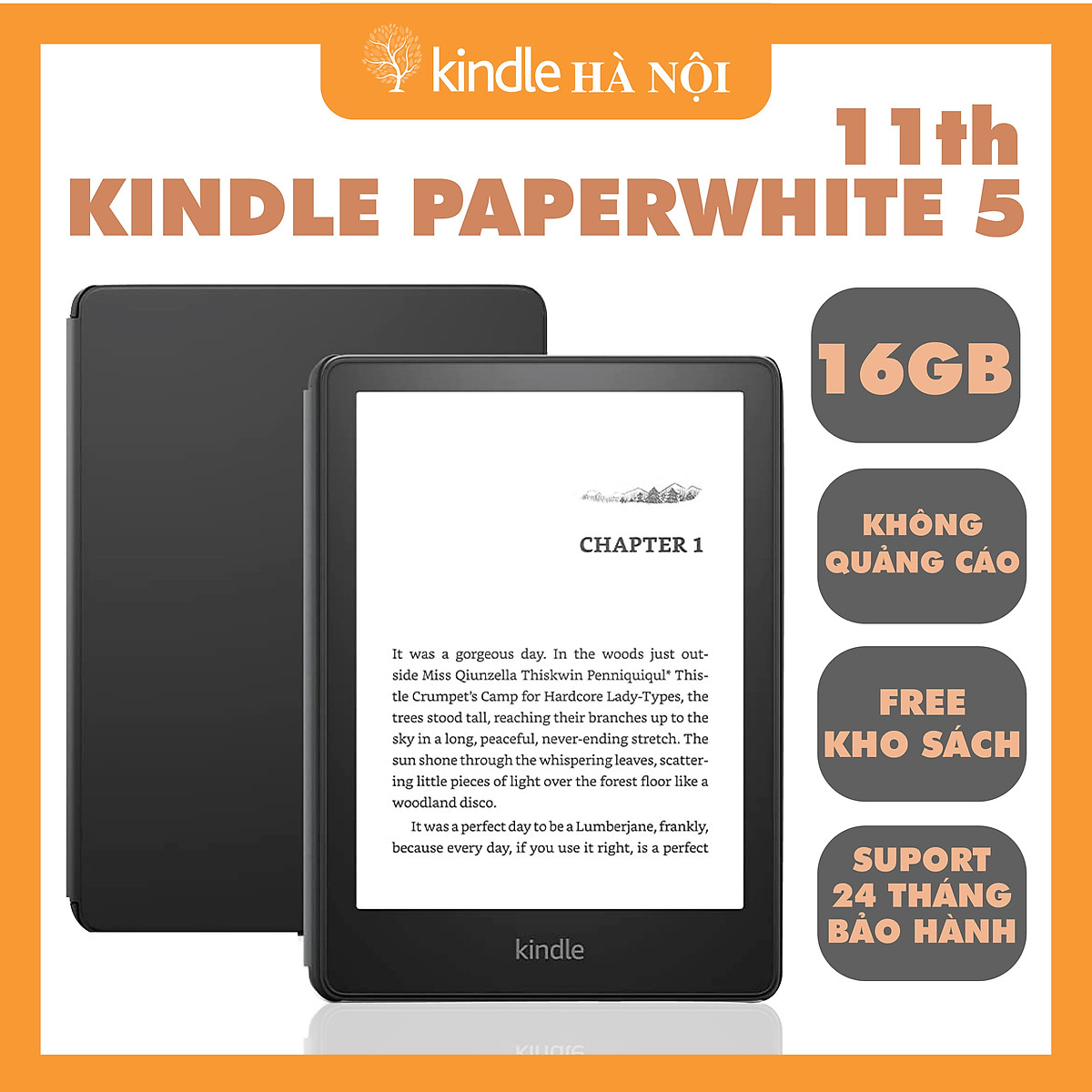 Combo Máy đọc sách All New Kindle Paperwhite 5 (11th) KIDS EDITTION (KHÔNG QUẢNG CÁO) và Bao da - Hàng chính hãng