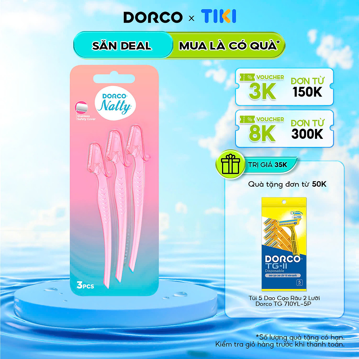 Vỉ 03 Dao Cạo Chân Mày Cho Nữ Dorco Natty Eyebrow LI 003 3B Màu ngẫu nhiên
