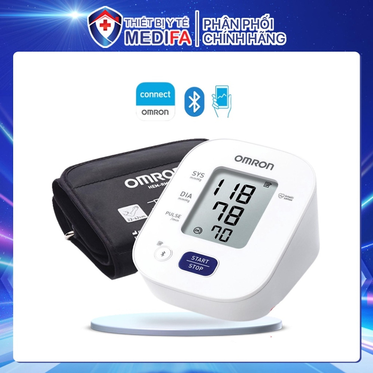 Máy Đo Huyết Áp Điện Tử Omron HEM-7142T2 (Mẫu Cũ 7142T1) Tự Động Phát Hiện Nhịp Tim Không Đều, Bộ Nhớ Lưu Trữ 14 Kết Quả Đo, Có Kết Nối Bluetooth