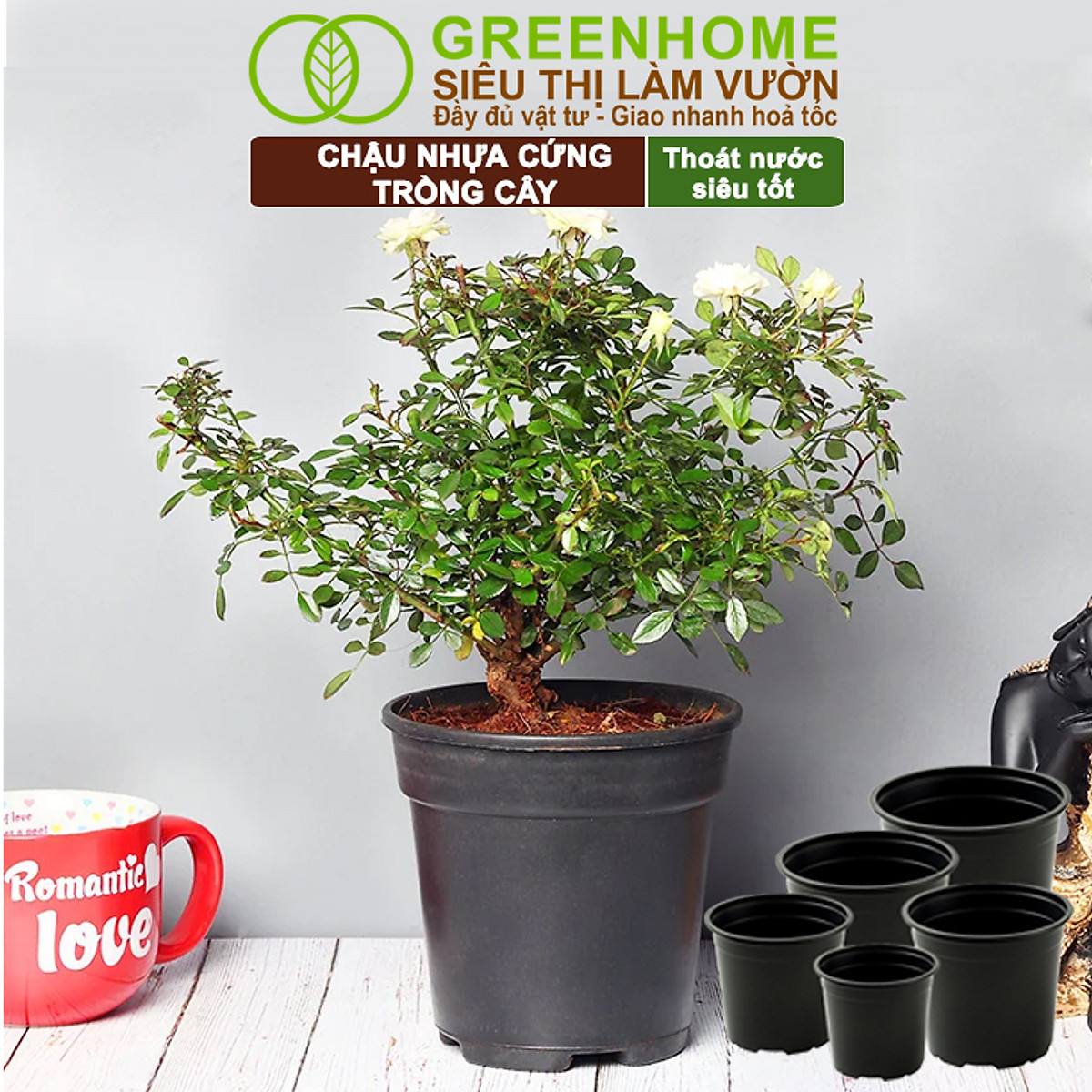 Bộ 3 Chậu nhựa trồng cây, nhiều kích thước, thoát nước tốt, đa dạng kích thước trồng cây, hoa, kiểng lá |Greenhome