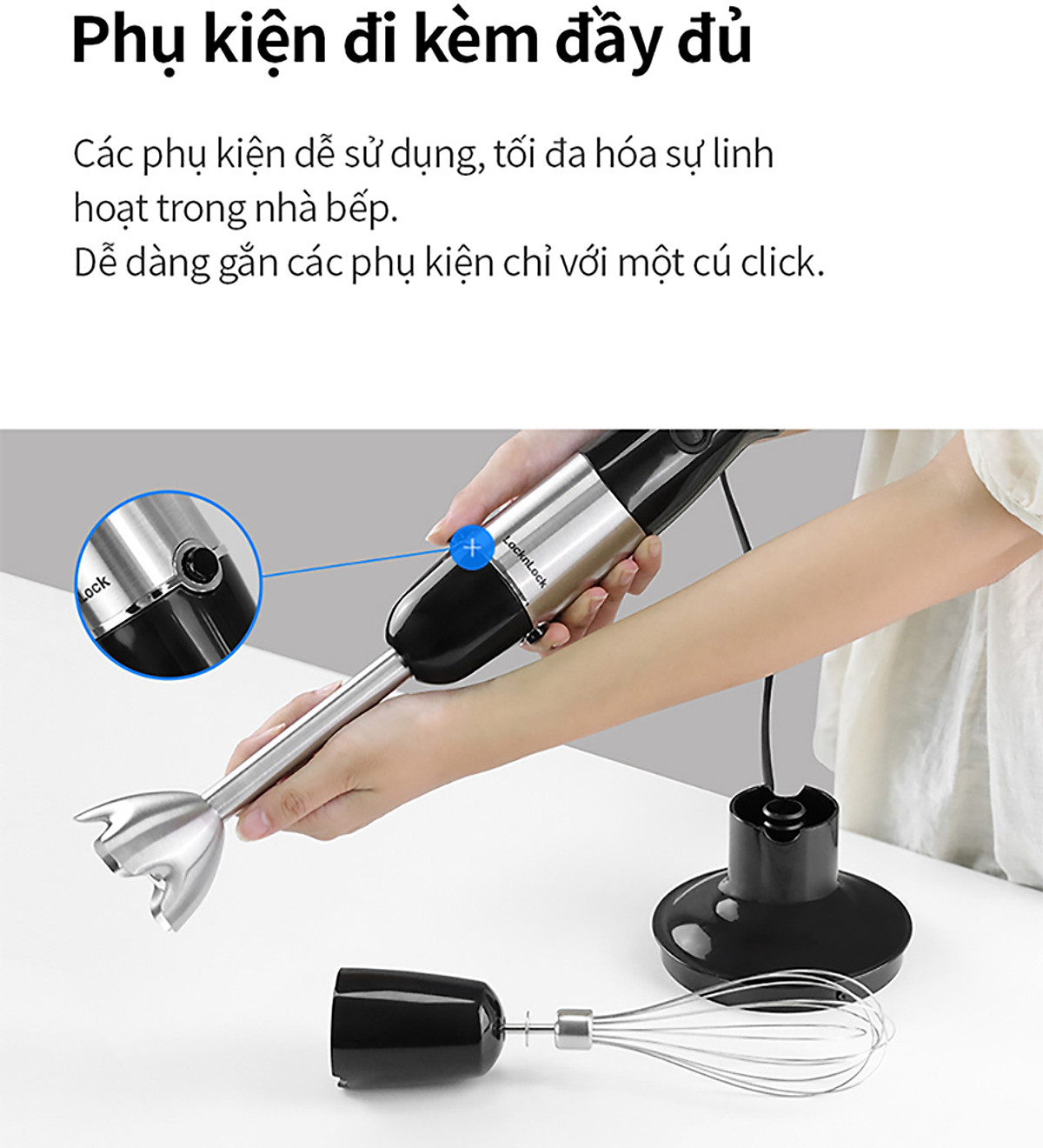 Máy xay cầm tay LocknLock - Hand Blender EJM559BLK (1000W) - Màu đen - Hàng chính hãng