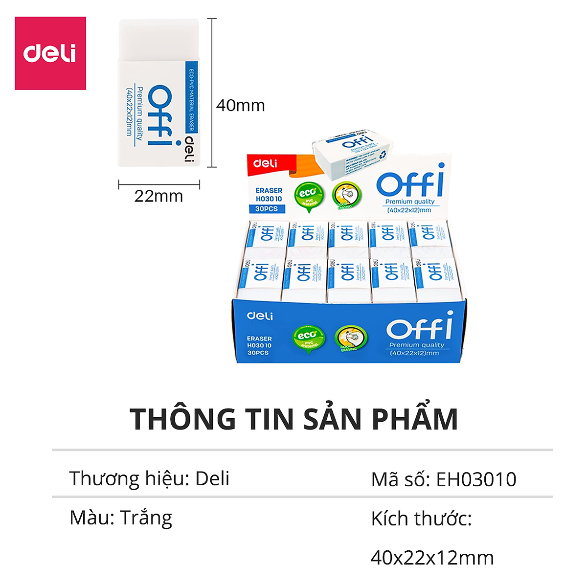 Gôm Tẩy Deli - Trắng - Phù Hợp Thi Trắc Nghiệm - Combo 4 Chiếc - EH03010