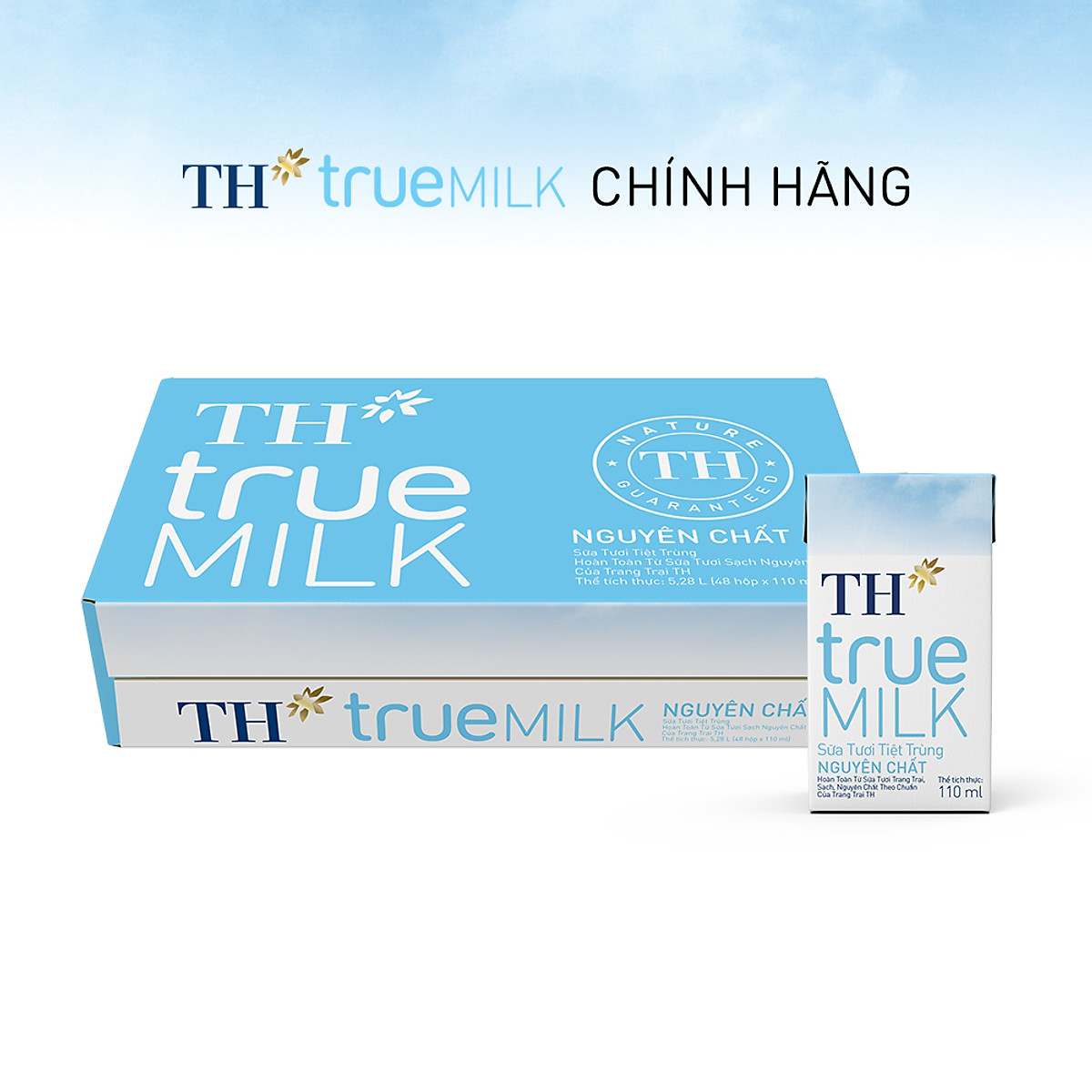 Thùng 48 hộp sữa tươi tiệt trùng TH true MILK nguyên chất 110 ml (110 ml x 48)