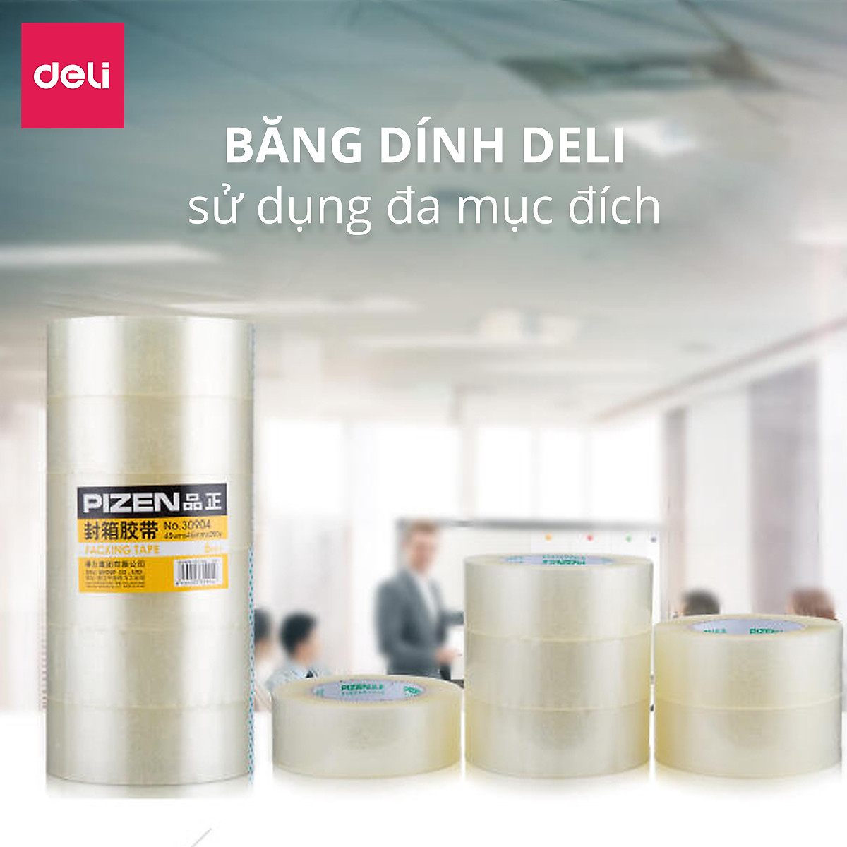 Băng Keo Trong , Băng Dính Dán Thùng Đóng Hàng Deli - 60/80/100/150/200 Yards - Dày Dai Chống Nước Khó Đứt