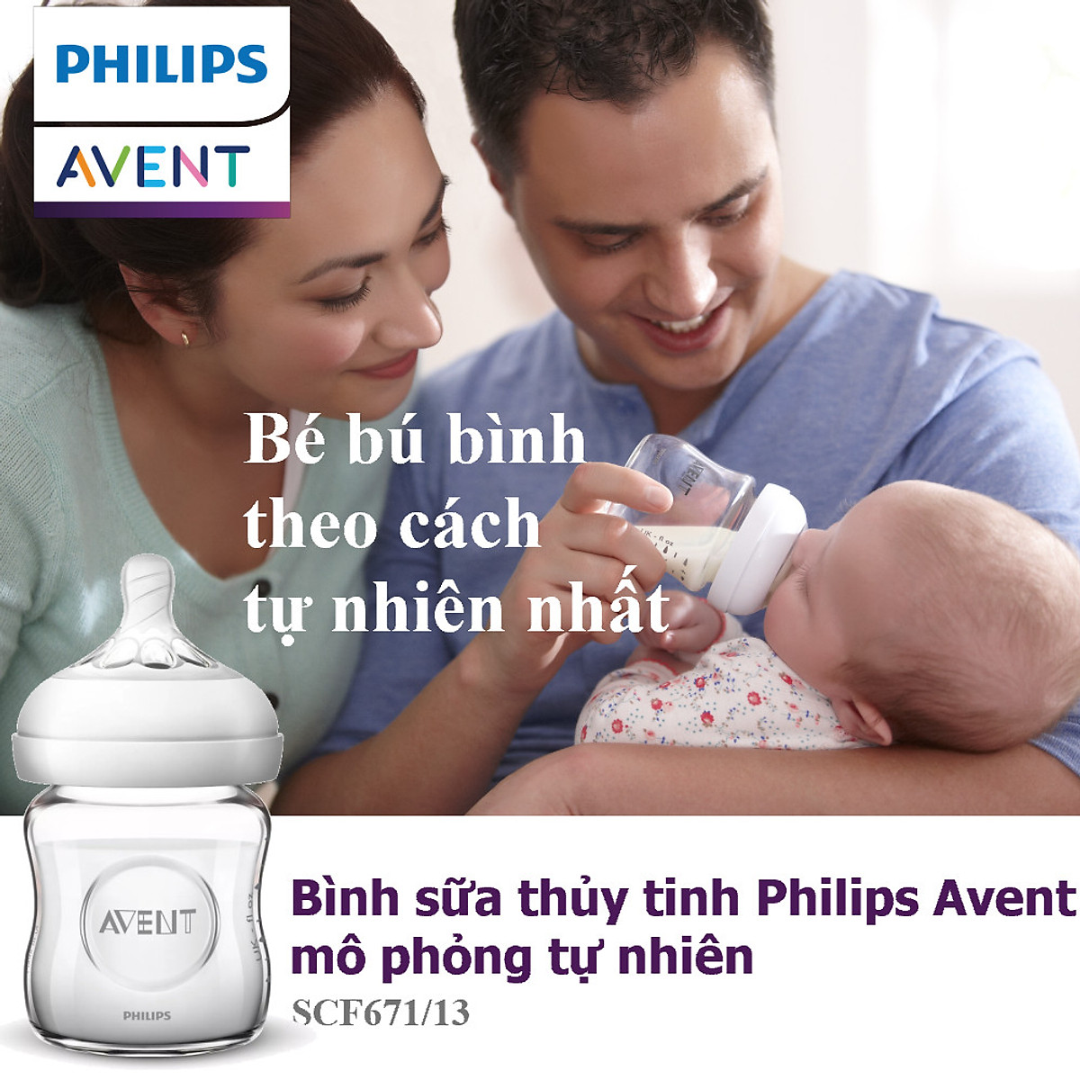 Bình sữa thủy tinh mô phỏng tự nhiên hiệu Philips Avent (120ml - đơn) cho trẻ từ 0 tháng tuổi 671.13