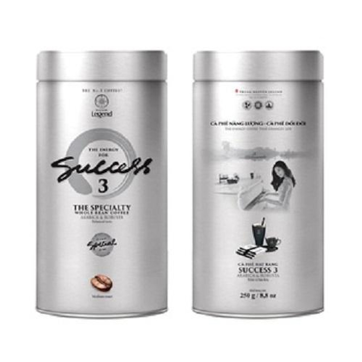 Combo 2 Hộp Cà phê pha máy Success 3 - Trung Nguyên Legend - Hạt Mộc Arabica, Robusta (Lon 340gr)