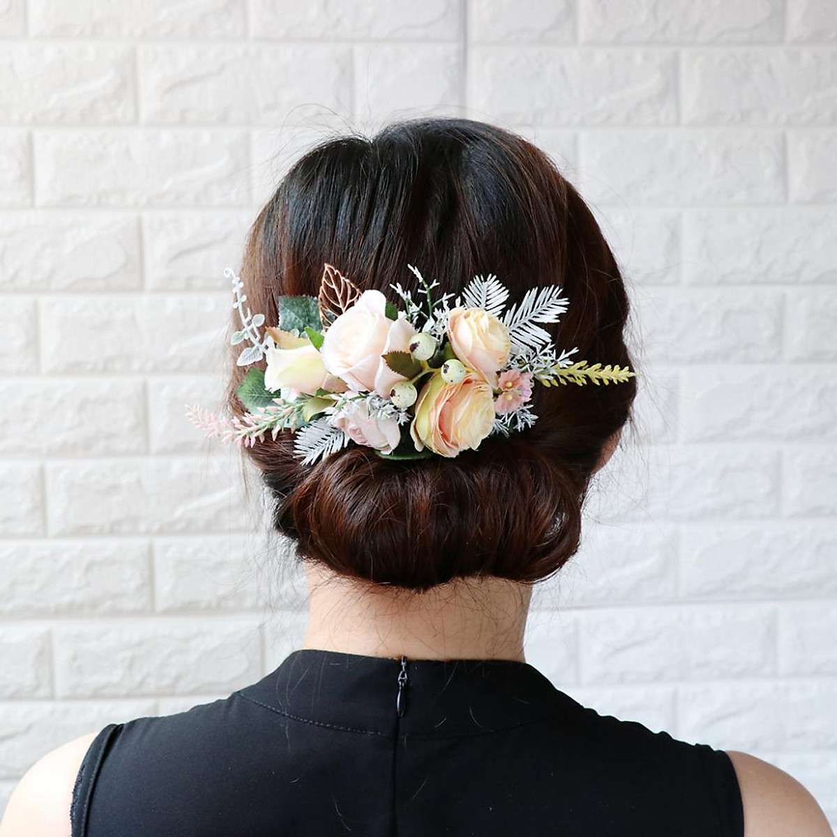 Artificial Fabric Flower Hair Comb Bridal Headdress Flower Beige - Phụ kiện  thời trang khác