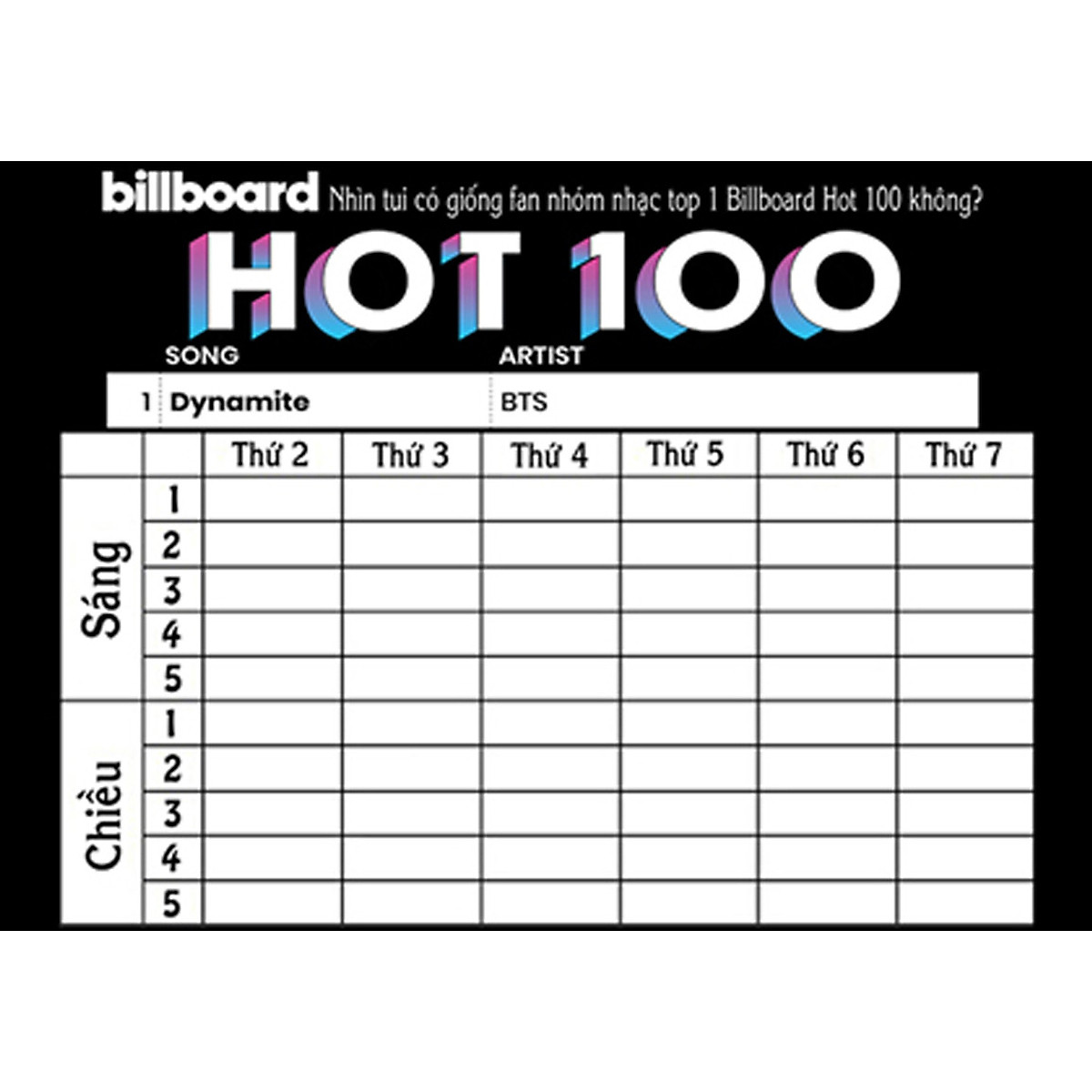 Mua Set 5 thời khoá biểu BTS Billboard Hot 100 tại MPPshop