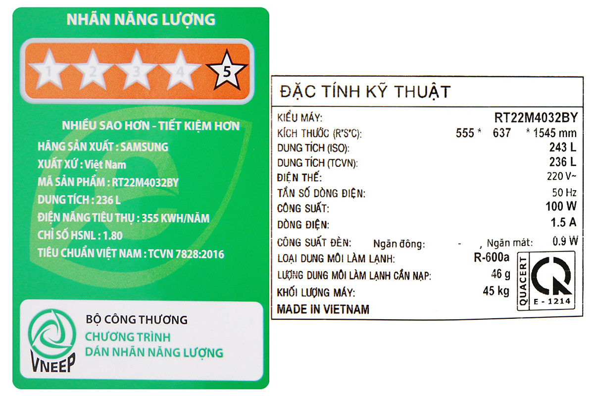 Tủ Lạnh Inverter Samsung RT22M4032BY/SV (236L) - Hàng Chính Hãng - Chỉ Giao tại HCM