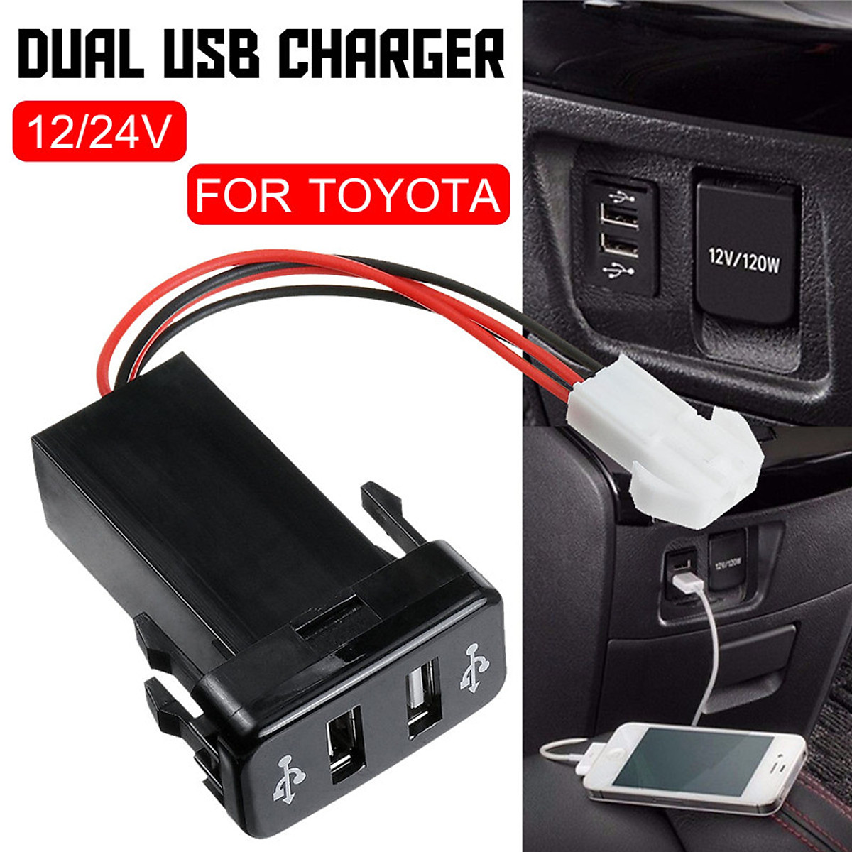 Mua （For Toyota-5V ) Dual USB Car Charger Double Port Fast Charging  Smart Adapter Power Plug With Wiring & Fuse For Phone PAD Camera Car  Cleaner MP3 Player Mobile Device DC12V-24V