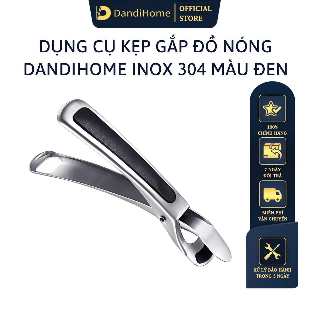 Dụng cụ kẹp gắp đồ nóng DandiHome inox 304 với mút silicon chống trơn trượt
