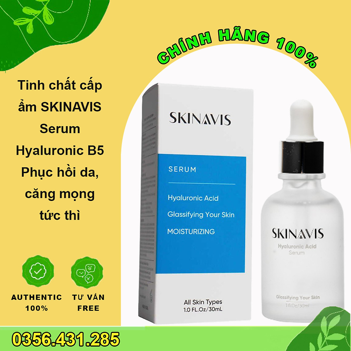 Serum Skinavis Hyaluronic acid – Serum HA cấp ẩm giảm căng rát da