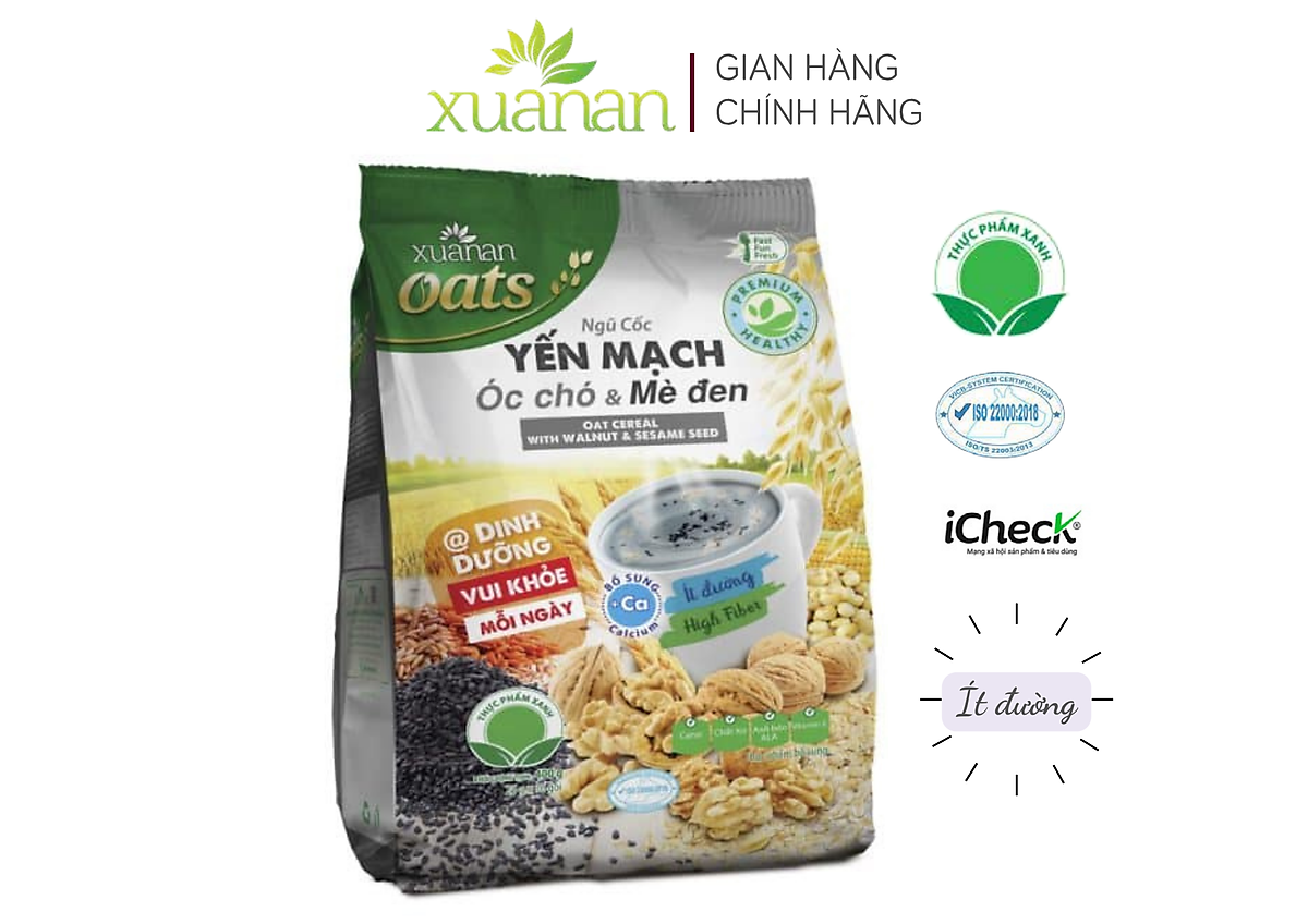 Ngũ Cốc Yến Mạch, Óc Chó Và Mè Đen Xuân An [ít đường] Túi 400G {25g*16 gói}