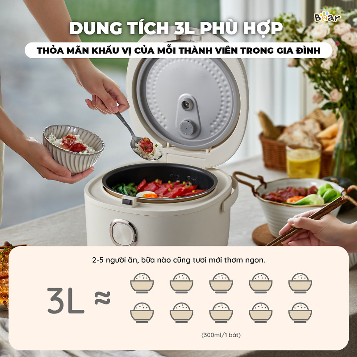 Nồi Cơm Điện Tử Bear 3L Lòng Nồi 5 Lớp Đa Năng Nấu Cơm Nấu Cháo Hầm Hấp Hâm Nóng Hẹn Giờ Lên Đến 12 Tiếng SB-NC30A - HÀNG CHÍNH HÃNG