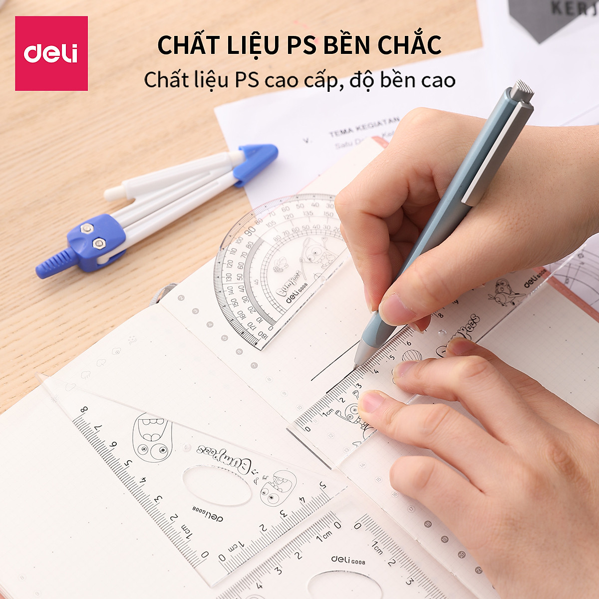 Bộ Dụng Cụ Đo Deli, Trong Suốt Gồm 5 Dụng Cụ/Hộp - E9598