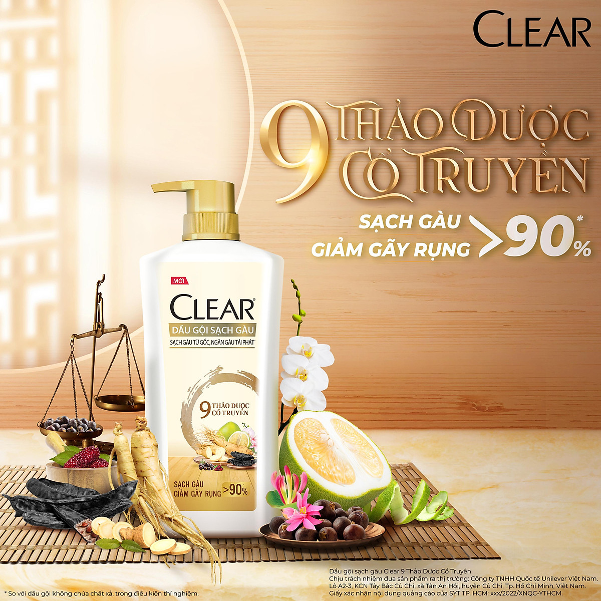 Dầu Gội Sạch Gàu Clear 9 Thảo Dược Cổ Truyền 630g (612ml)
