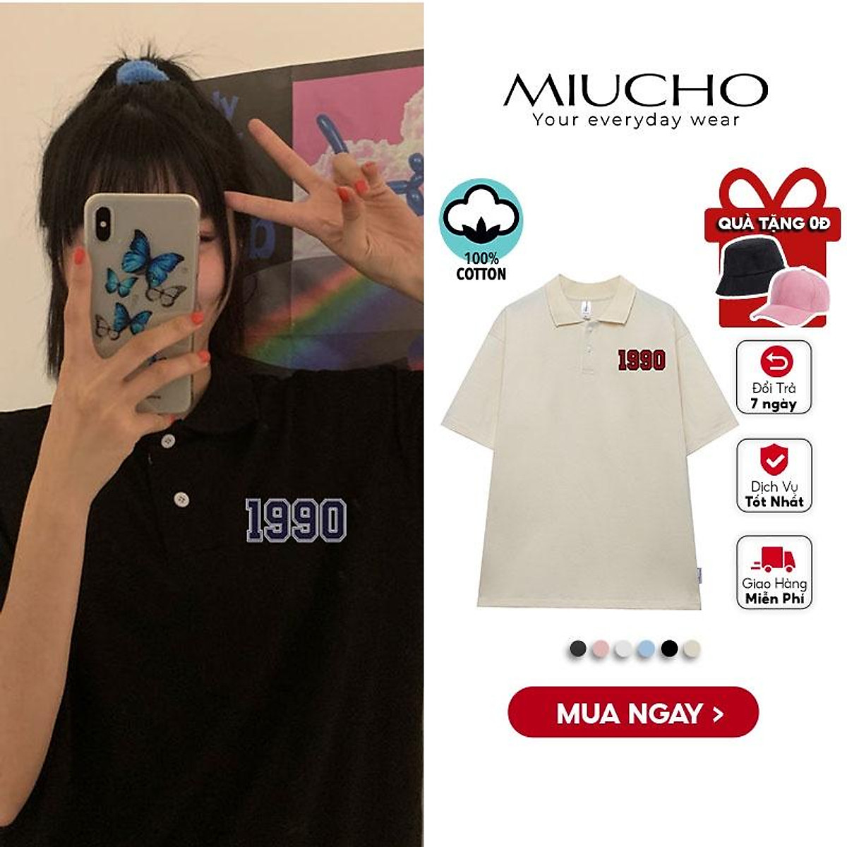 Mua Áo Polo Nữ Form Rộng, Áo Thun Polo Nữ Có Cổ Đẹp Chất Cotton Form Unisex  Pl004 Miucho Basic