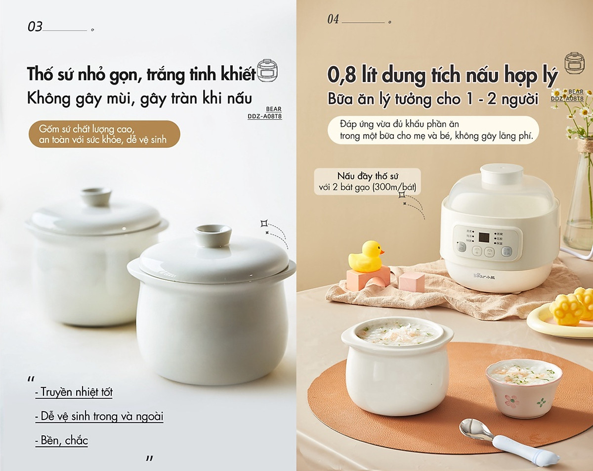 Nồi Chưng Yến Tiềm Thuốc Bắc, Nấu Cháo Bear SUBE002 Gồm 3 Thố Và Khay Hấp Dung Tích 1.6 Lít Công Suất 200 W - Hàng Chính Hãng