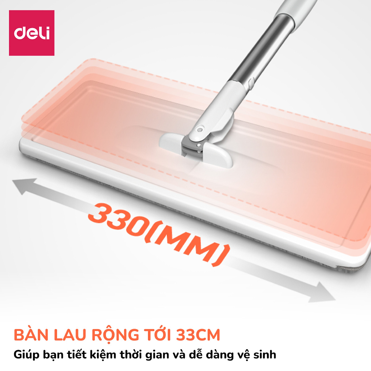 Cây lau nhà tự vắt có thùng 2 ngăn Deli, Bộ chổi lau nhà 360 độ kèm 3 bông lau microfiber siêu sạch