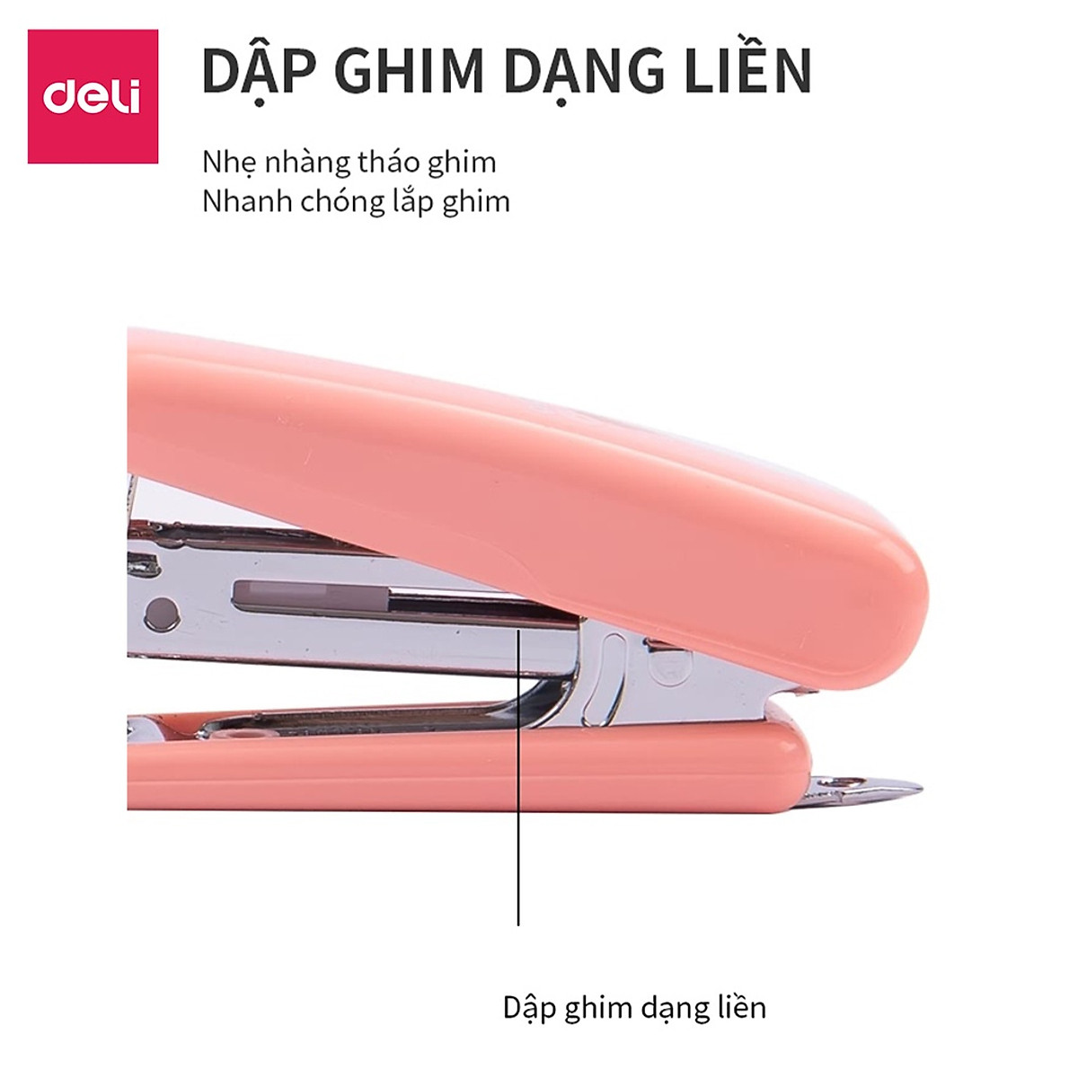 Dập ghim 10 Deli - Kèm 1000 ghim - Xanh, vàng, trắng, hồng - 1 cái E0254