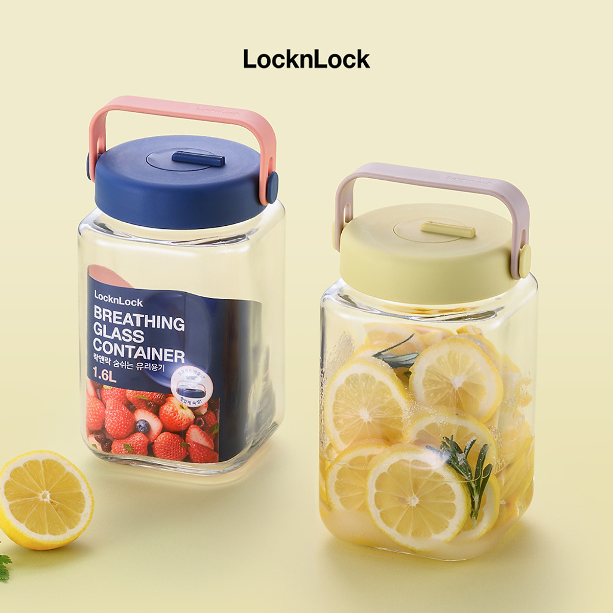 Hũ thủy tinh Breathing LocknLock - Kèm nắp đậy - Tay cầm hủ linh hoạt