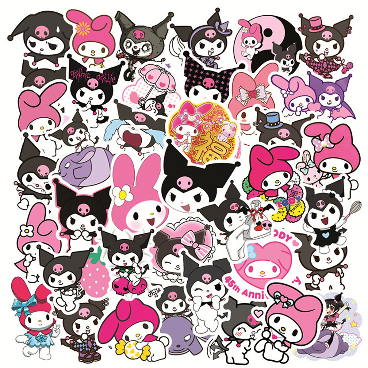 Kuromi, My Melody và những chiếc Stickers đáng yêu sẽ làm bạn say đắm ngay từ cái nhìn đầu tiên. Với sự kết hợp tài tình của hai nhân vật, bộ sưu tập stickers này sẽ giúp bạn truyền tải cảm xúc một cách tuyệt vời trên những cuộc trò chuyện của mình.