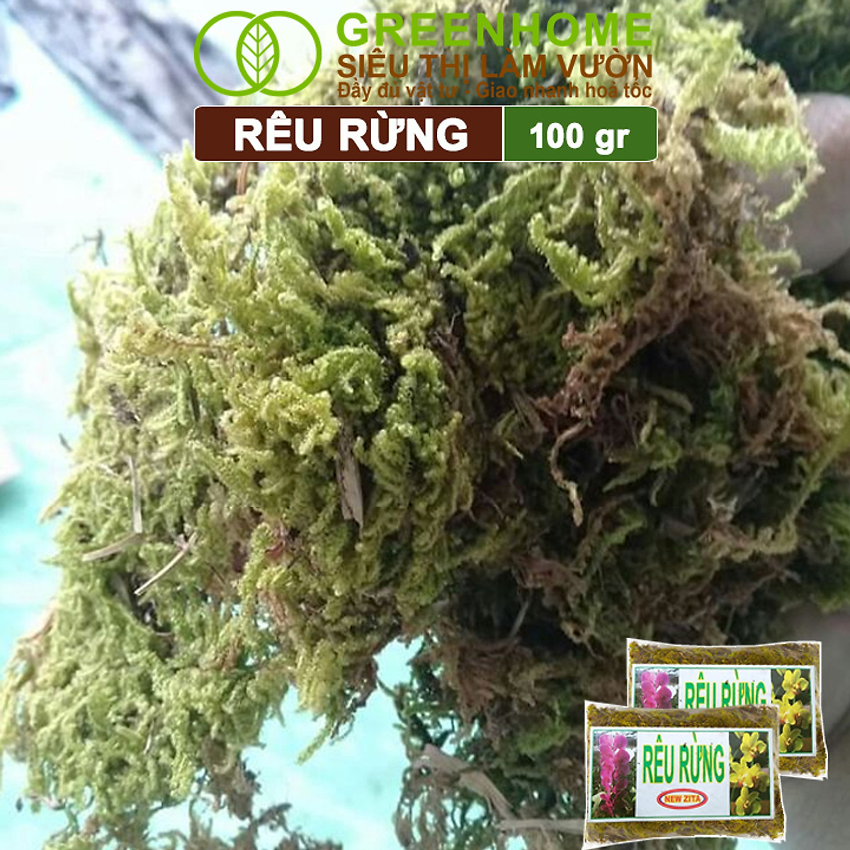 Rêu rừng Greenhome, Newzita, Gói 100gr, Đã Qua Xử Lý, Giá Thể, Giữ Ẩm Tốt, Kháng Khuẩn Tự Nhiên, Trồng Lan, Kiểng Lá