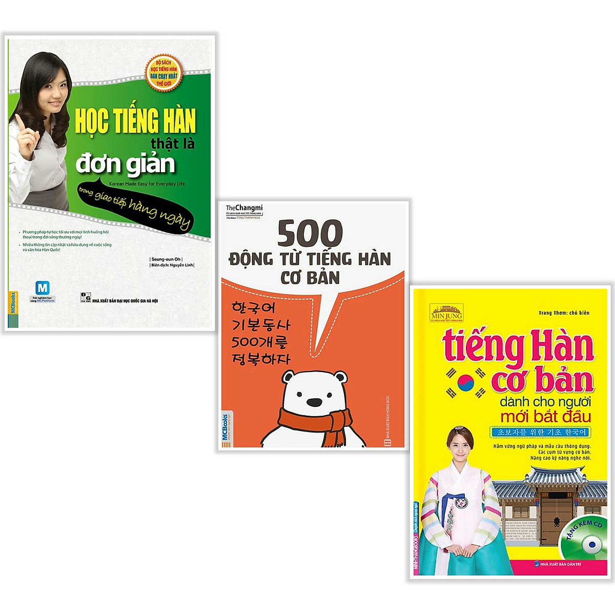 Combo Sách Tiếng Hàn: Học Tiếng Hàn Thật Là Đơn Giản + 500 Động Từ Tiếng Hàn Cơ Bản + Tiếng Hàn Cơ Bản Dành Cho Người Mới Bắt Đầu (3 cuốn - Tặng kèm Bookmark Happy Life)