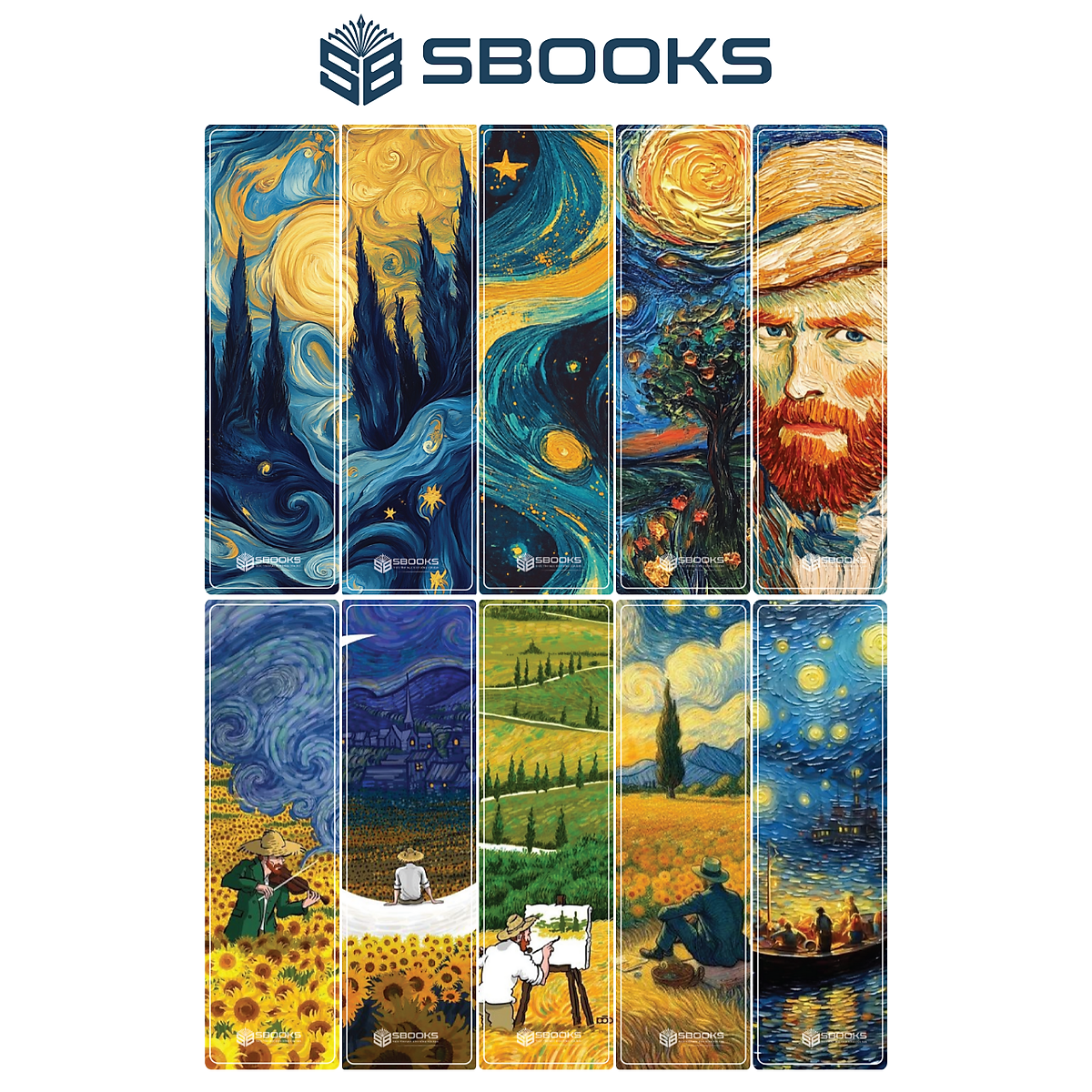 10 Cái Bookmark Kẹp Sách, Dấu Trang Hoạ Tiết Tranh Van Gosh - SBOOKS