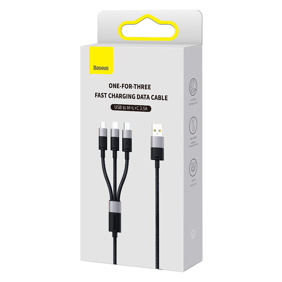 Cáp sạc 3 đầu Baseus StarSpeed 1 for 3 Fast Charging Data Cable USB to M+L+C 3.5A - Hàng chính hãng