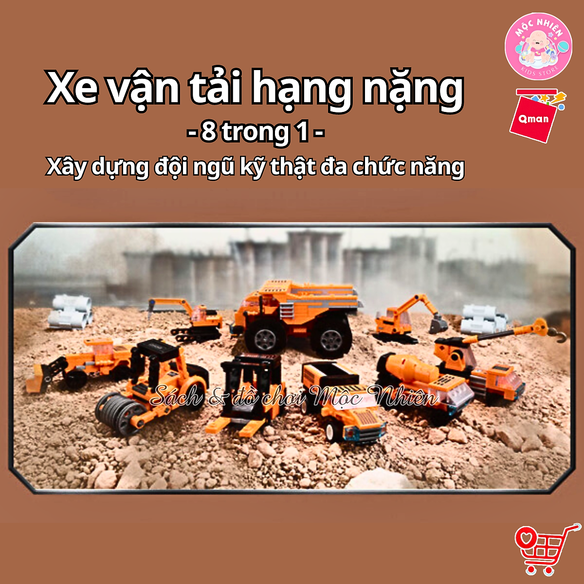 Đồ Chơi Xếp Hình Lắp Ráp 8 in 1 Qman 42204 - Xe Xây Dựng Xe Vận Tải Hạng Nặng (463 mảnh ghép) - Dành cho bé từ 6 tuổi