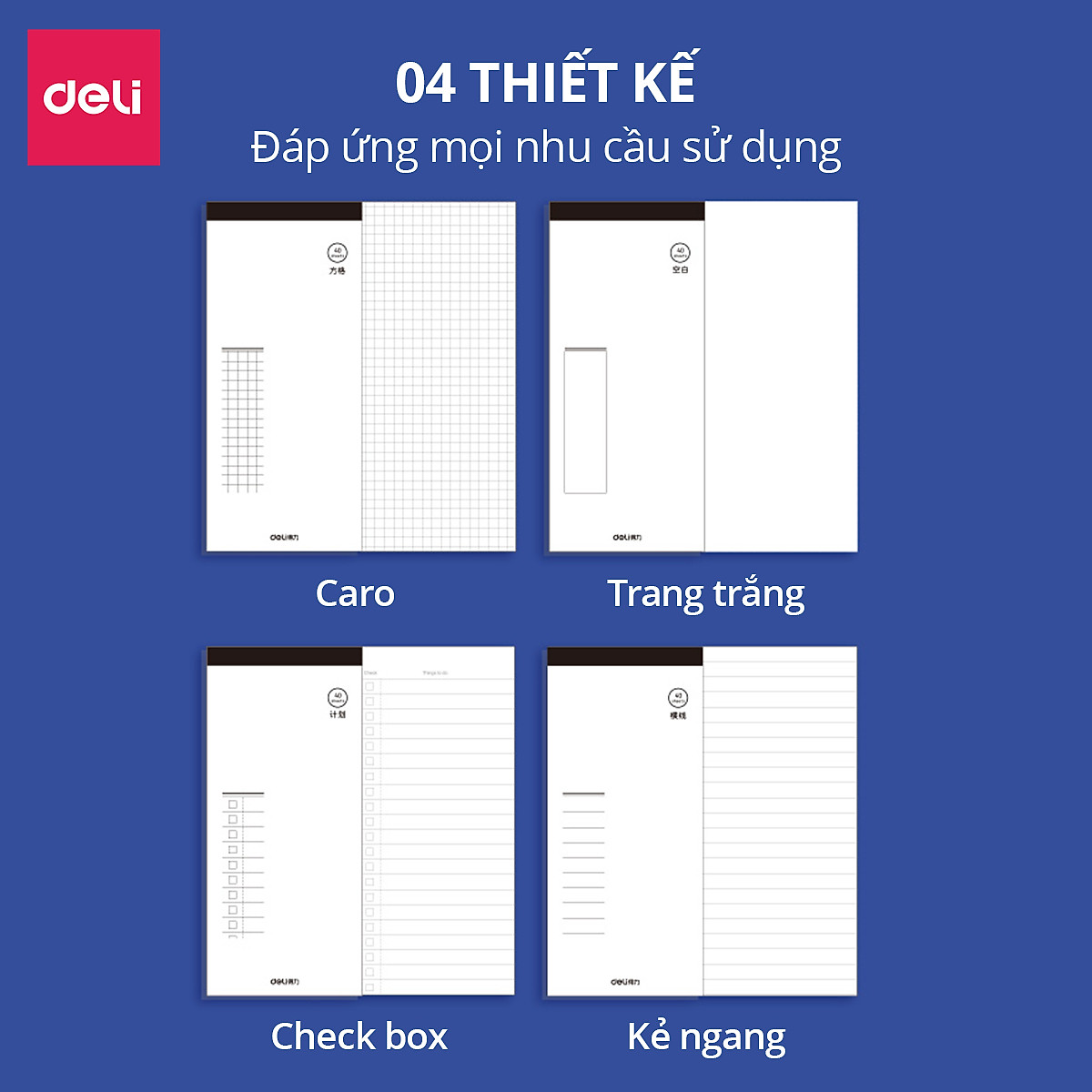 Sổ Tay Ghi Chú, Giấy Note Nhớ Hình Chữ Nhật Kẻ Ngang Caro Deli Giấy Dày Chất Lượng Cao Tiện Lợi Nhỏ Gọn Cho Học Sinh