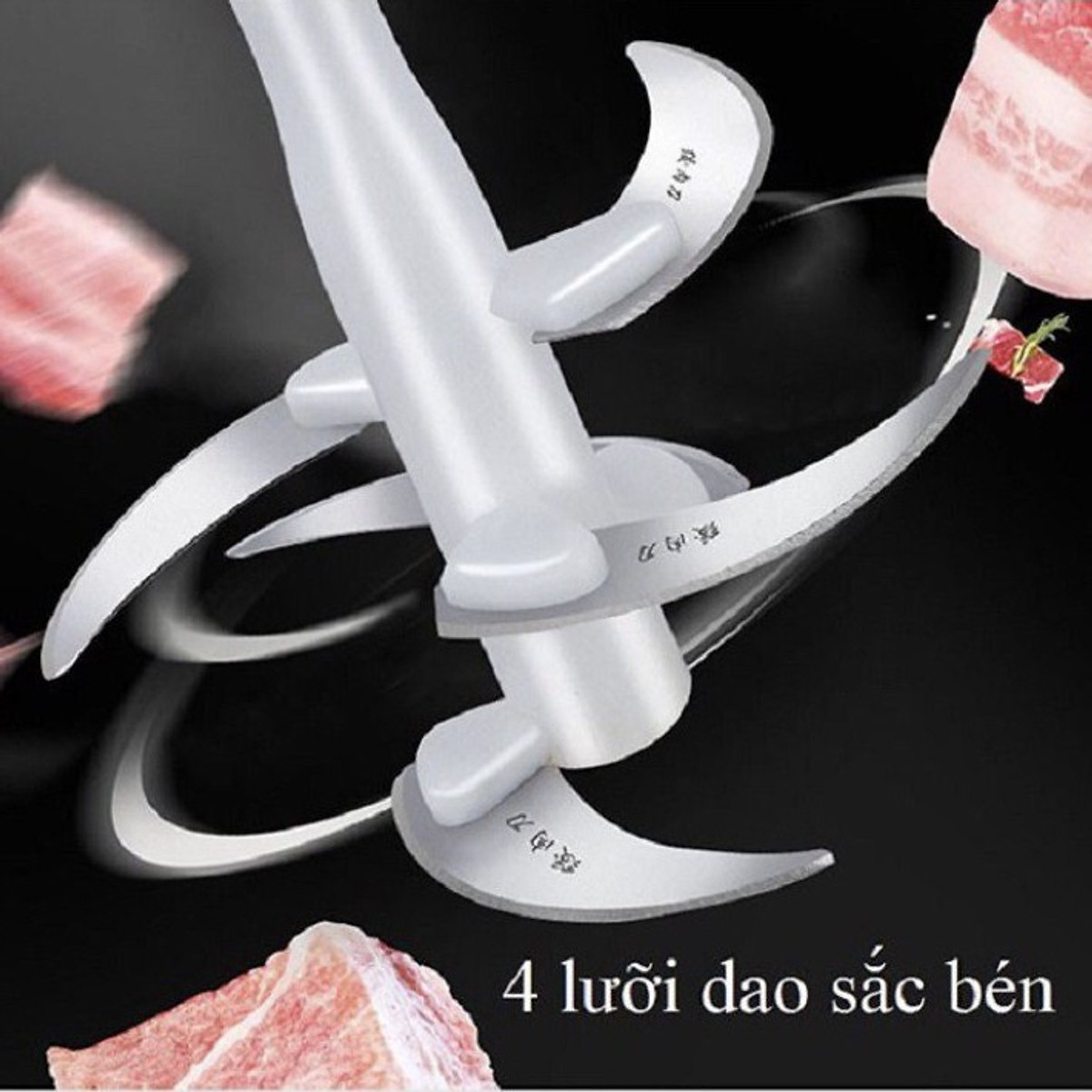Máy Xay Thịt Cối Inox 304 Loại 4 Lưỡi Đa Năng Công Suất 250W Máy Xay Mini Cầm Tay Siêu Khỏe Dễ Dàng Sử Dụng Dung Tích 2 Lít - Hàng Nhập Khẩu